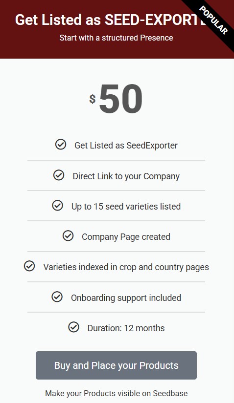 Get listed as Seed-Exporter on SEEDBASE (12 Months)